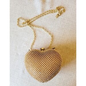 RSVP Gold with Clear Rhinestones Heart Shaped Crossbody Clutch Evening Bag